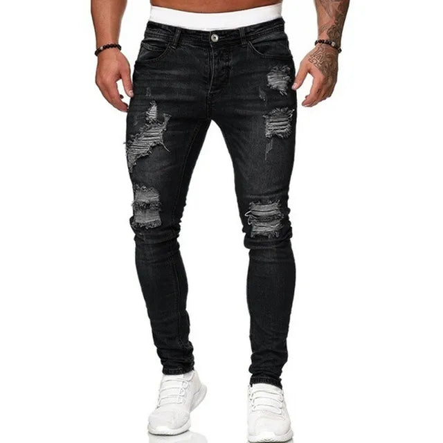 Schmale Stretch Jeans Herren Riss Effekt
