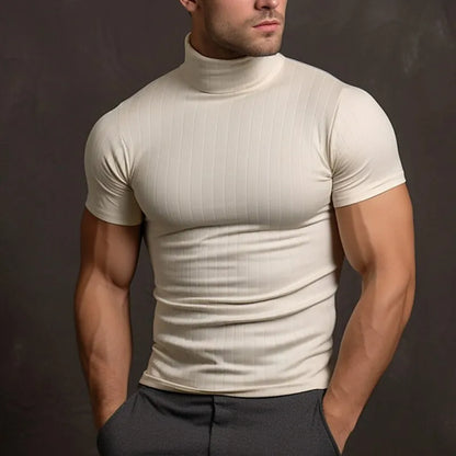 Herren Slimfit Rollkragen T-Shirt Kurzarm