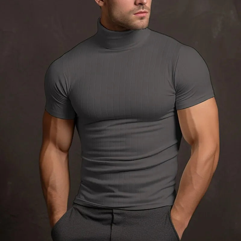 Herren Slimfit Rollkragen T-Shirt Kurzarm