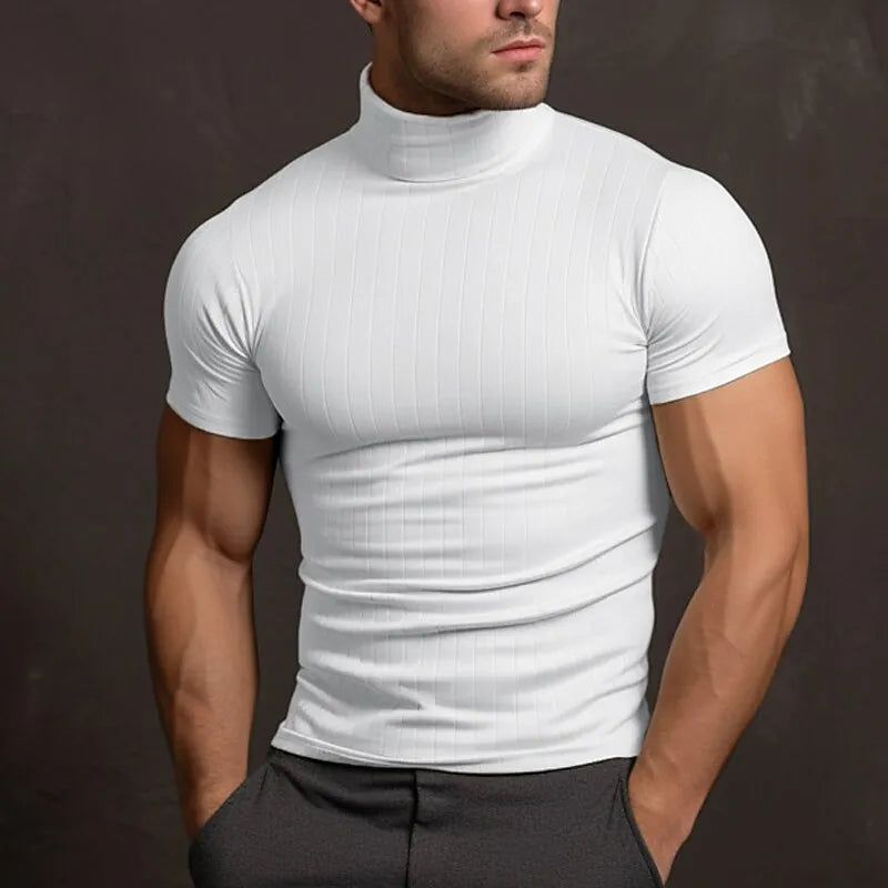 Herren Slimfit Rollkragen T-Shirt Kurzarm