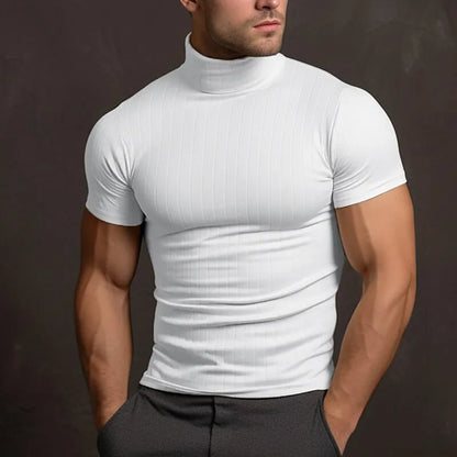 Herren Slimfit Rollkragen T-Shirt Kurzarm