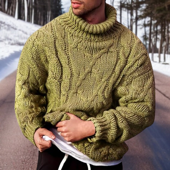 Herren Rollkragenpullover Grobstrick Zopflook