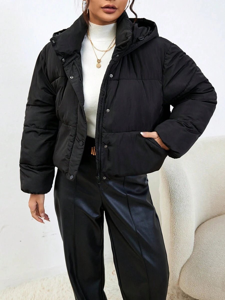 Damen Pufferjacke Kurz Kapuze Warm Winter - IdealeKleiden