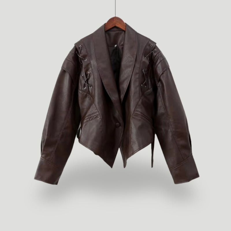 Lederjacke Damen Wickeldesign Schnürung