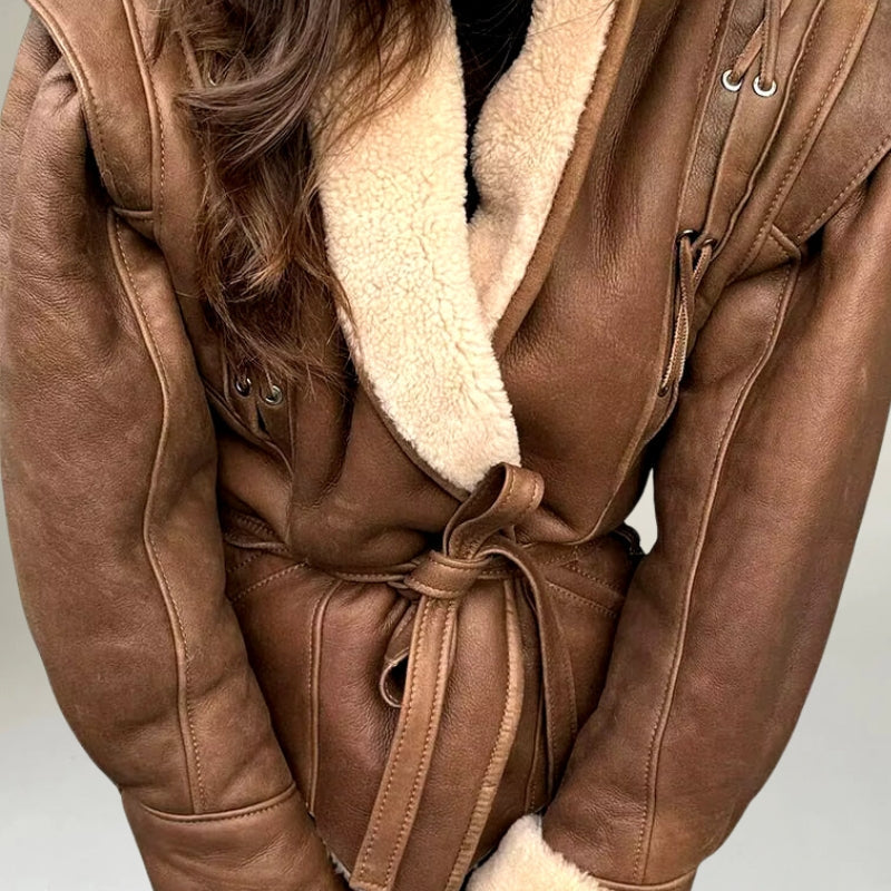 Lederjacke Damen Wickeldesign Schnürung