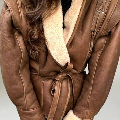 Lederjacke Damen Wickeldesign Schnürung