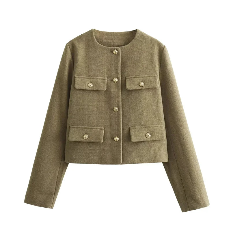Elegante Damenjacke Bouclé-Stoff Goldknöpfe