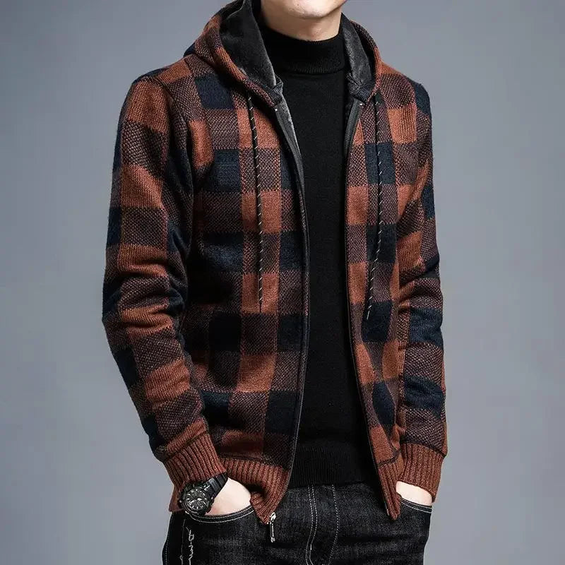 Stylischer Karomantel Herren Kapuze - IdealeKleiden