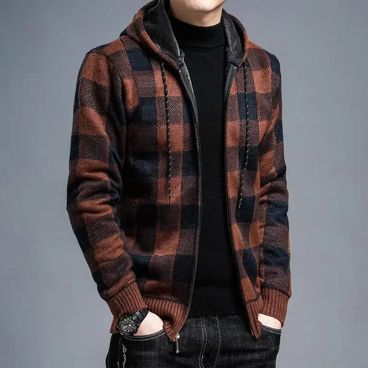 Stylischer Karomantel Herren Kapuze - IdealeKleiden
