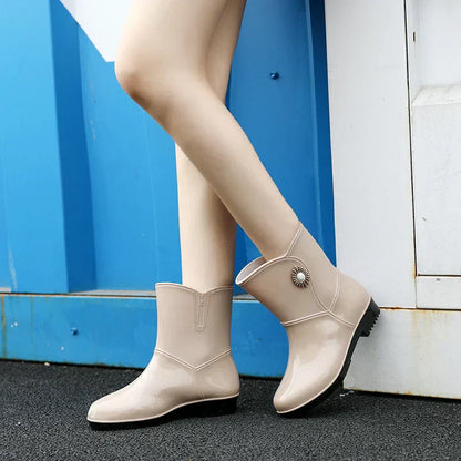 Frauen Gummistiefel Blumenmuster Profilsohle - IdealeKleiden