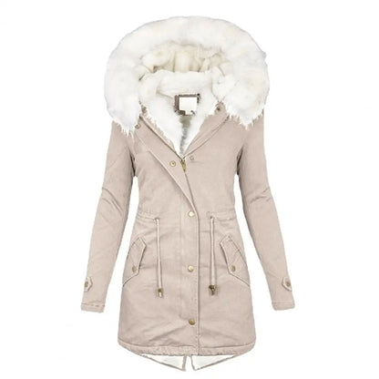 Winter Parka Mantel Lang Gepolstert Kunstfellkapuze