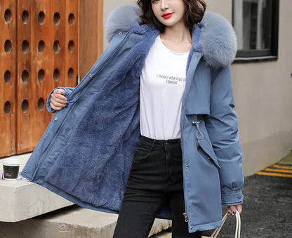 Winterjacke Warm Gefüttert mit Abnehmbarem Kunstpelz
