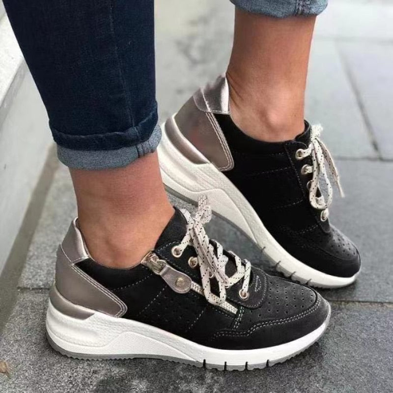 Damen Sneaker Bequem Rund Spitze Schnürsenkel