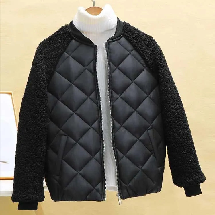 Kurze Frauen Winterjacke Leicht Lammfell Look