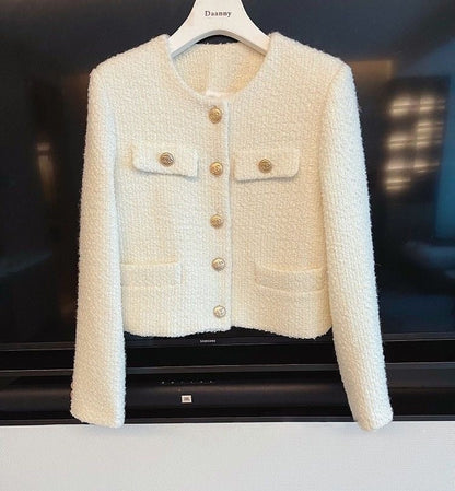 Damen Tweed Jacke Rundhals Chic