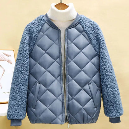 Kurze Frauen Winterjacke Leicht Lammfell Look