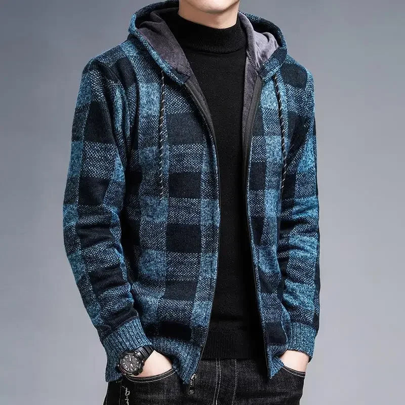 Stylischer Karomantel Herren Kapuze