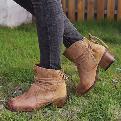 Retro Stiefeletten Runde Spitze