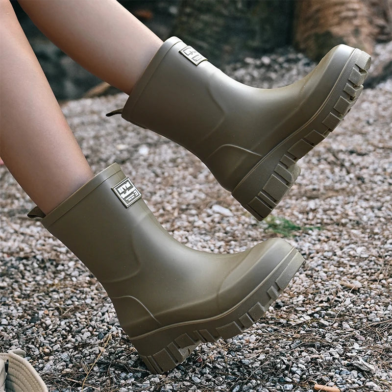 Damen Chelsea Stiefel Wasserdicht Blockabsatz - IdealeKleiden