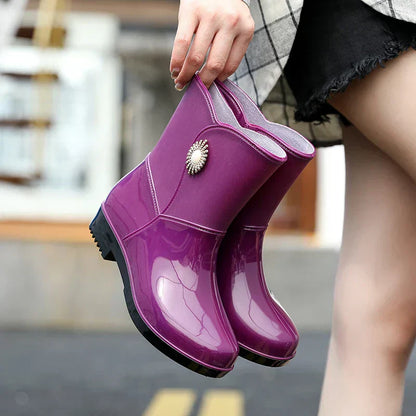 Frauen Gummistiefel Blumenmuster Profilsohle