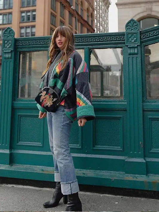 Damen Wintermantel Streifen Design - IdealeKleiden