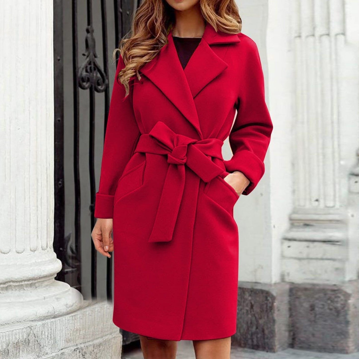 Lange Damenwinterjacke Trenchcoat Elegant Knöpfe