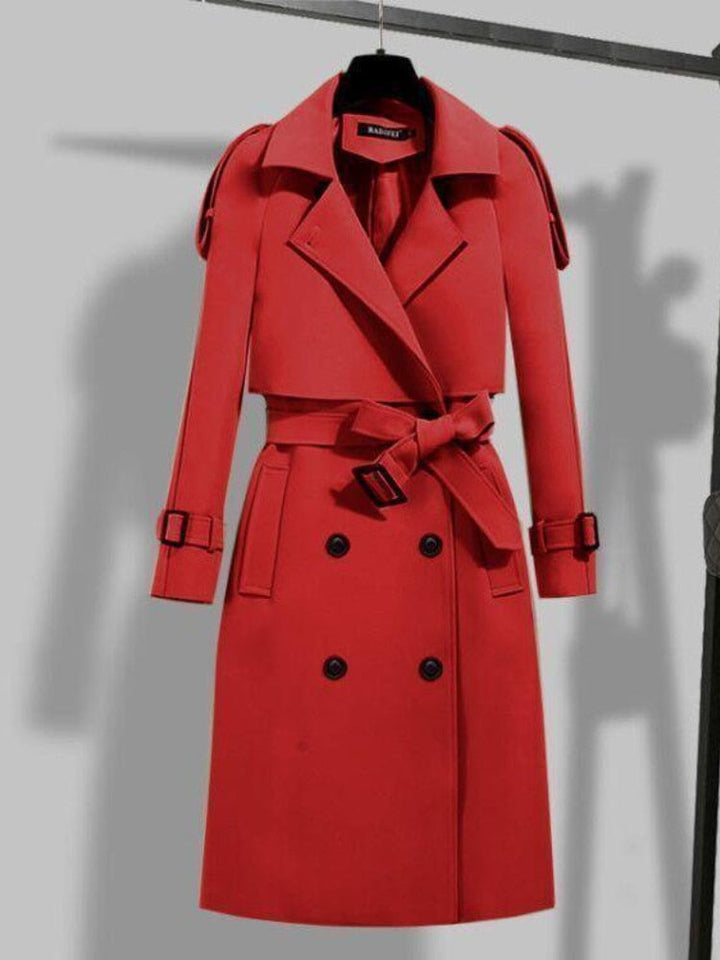 Eleganter Trenchcoat Lang Damenmantel Doppelfütterung Gürtel