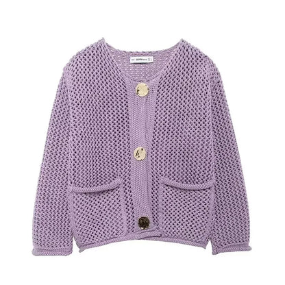 Leichte Strickjacke mit Vordertaschen Mesh Optik