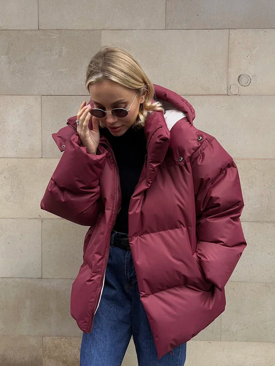 Warme Damen Winterjacke | Steppmantel mit Kapuze & Fleece-Fütterung