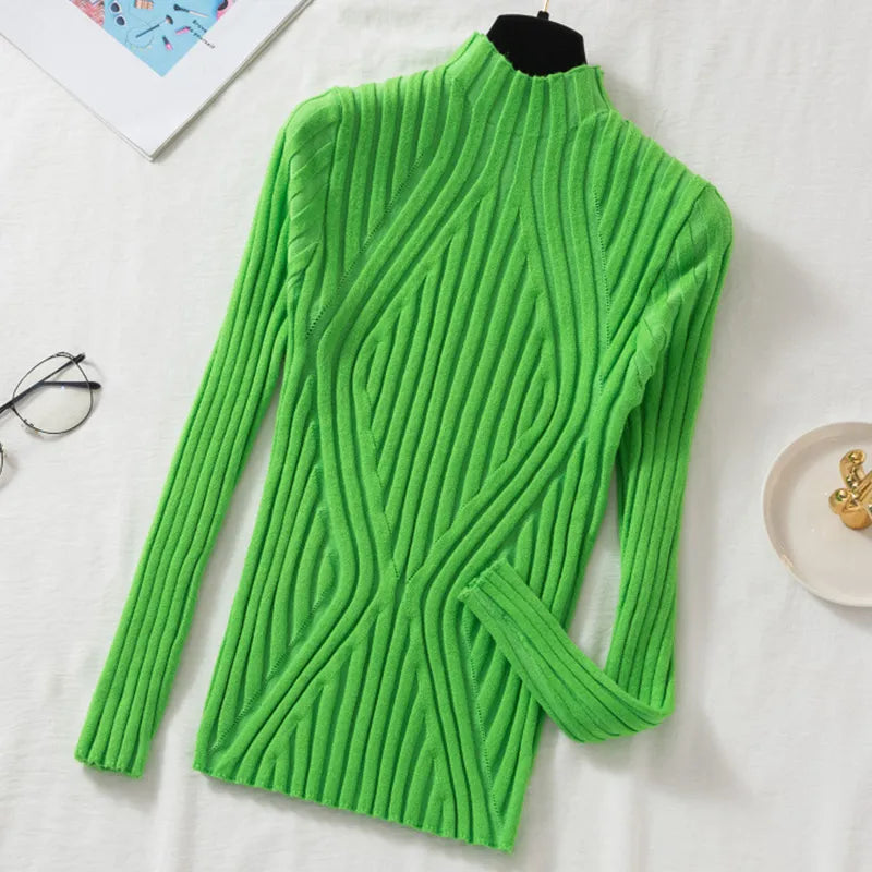 Damen Strickpullover Rollkragen Langärmlig Elegannt