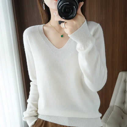 Bequemer V-Ausschnitt Pullover Damen