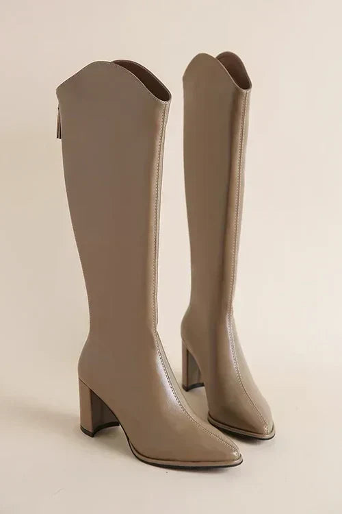 Stilvolle Stiefel Spitze Zehen Midcalf Leder - IdealeKleiden