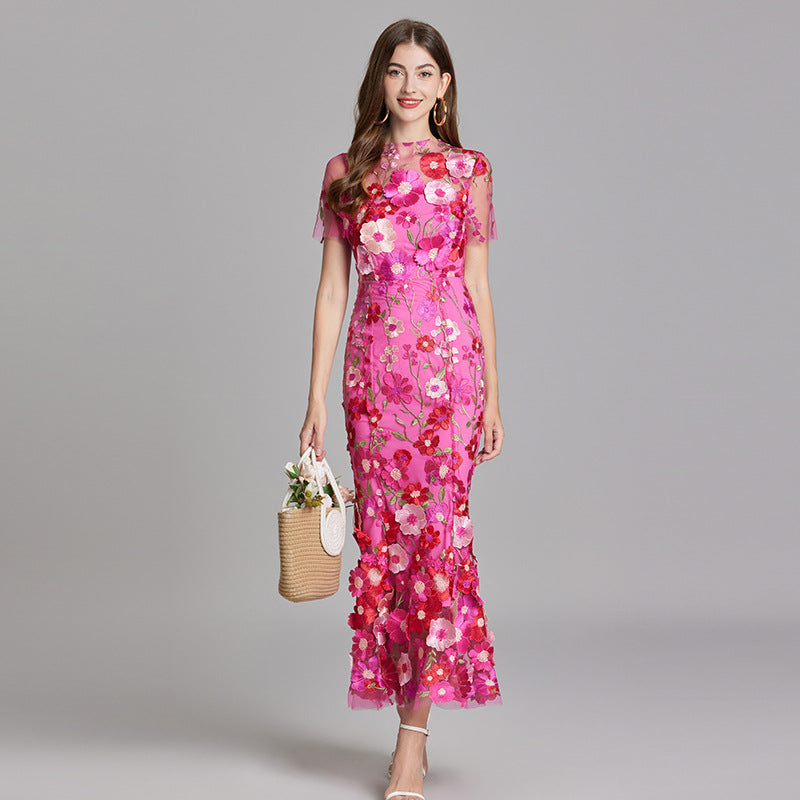 Damen Maxikleid Transparent mit Blumenmuster Elegant