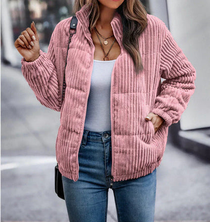 Winterjacke Damen Samt Rippen Optik - IdealeKleiden