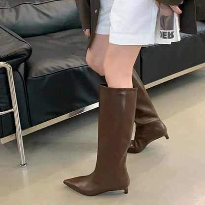 Elegante Stiefel Damen Knielang Dünner Absatz