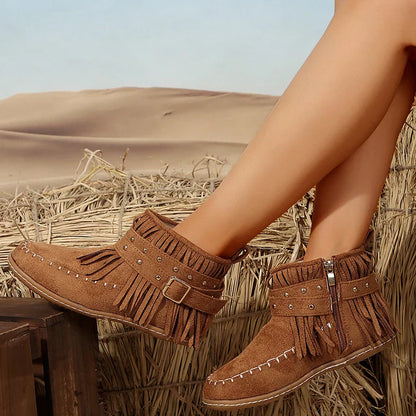 Retro Stiefeletten Wildleder Schnalle Cowboy Style
