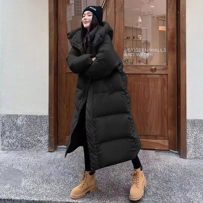 Lange Damenpufferjacke Warm Kapuze Winter