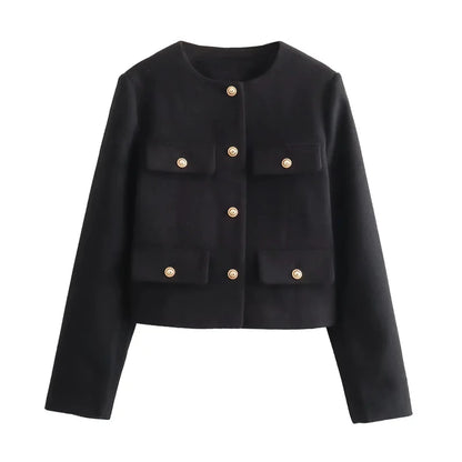 Elegante Damenjacke Bouclé-Stoff Goldknöpfe
