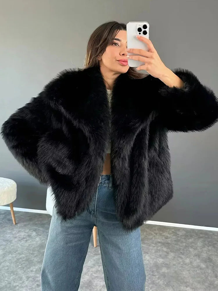 Stylische Kunstpelz-Jacke Damen