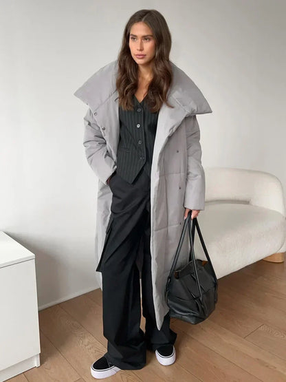 Winterparka Damen Steppjacke Lang mit Gürtel