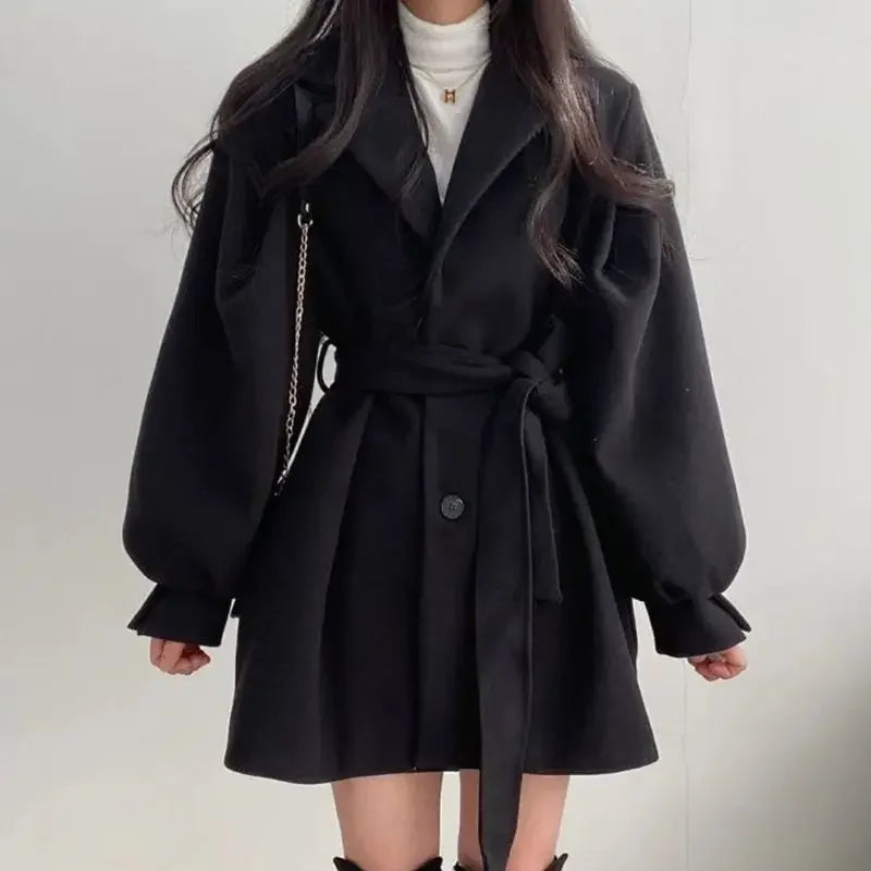 Damen Wickelmantel Gürtel Mini Elegant