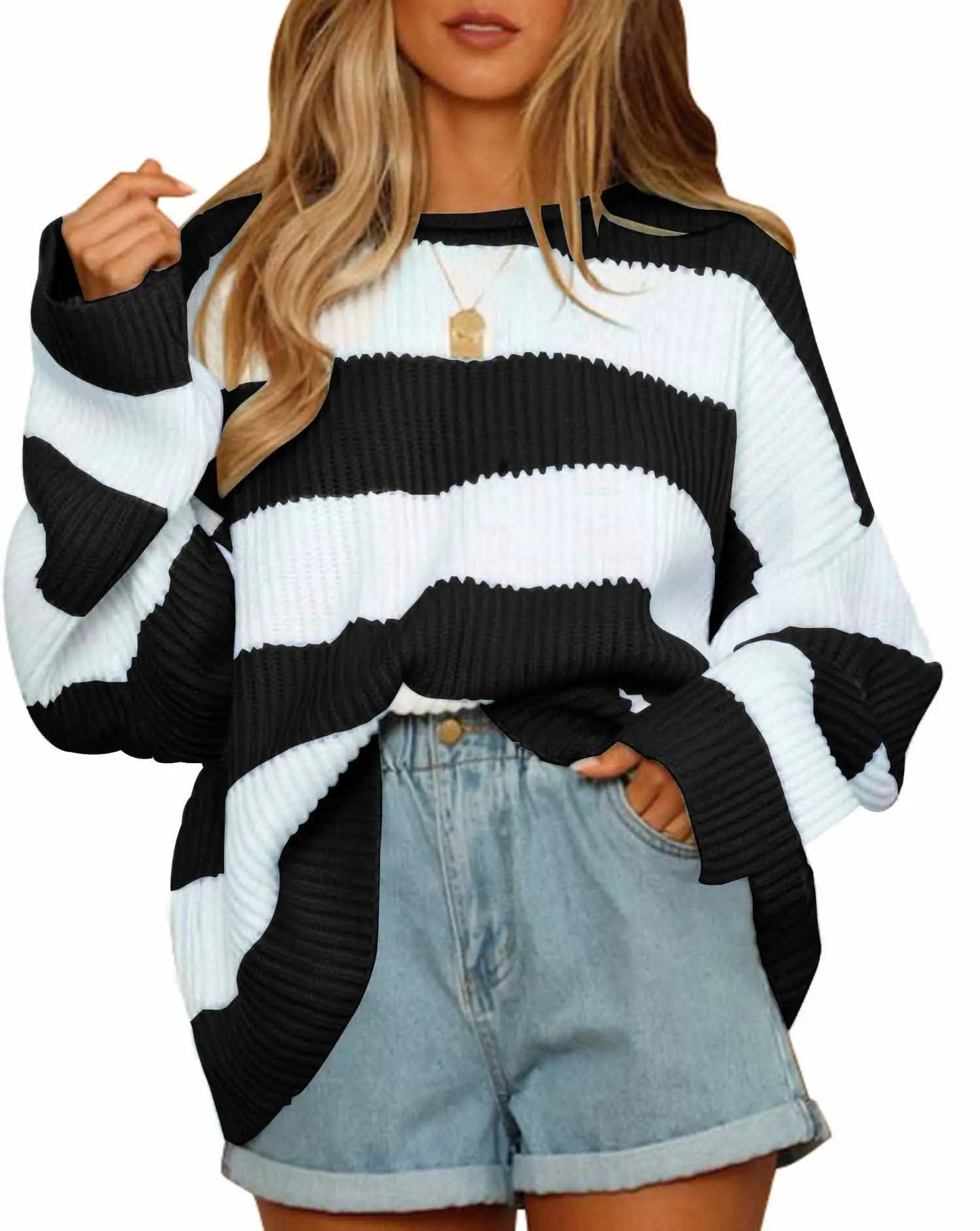 Großer Strickpullover Oversized Streifen Design