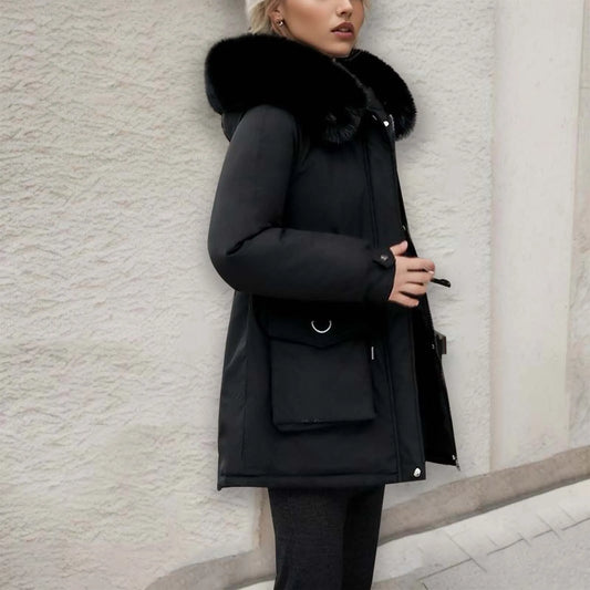Winter-Windbreaker Damen Kapuze Reißverschluss Taschen - IdealeKleiden