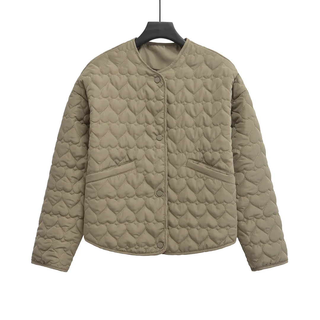 Damen Steppjacke Herzen Muster - Leichter Puffer Damenjacke