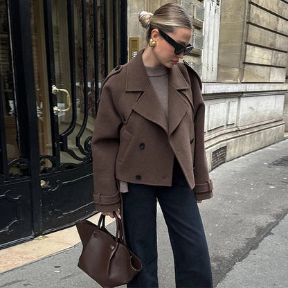 Stylischer Trenchcoat Damen Kurz Wollig