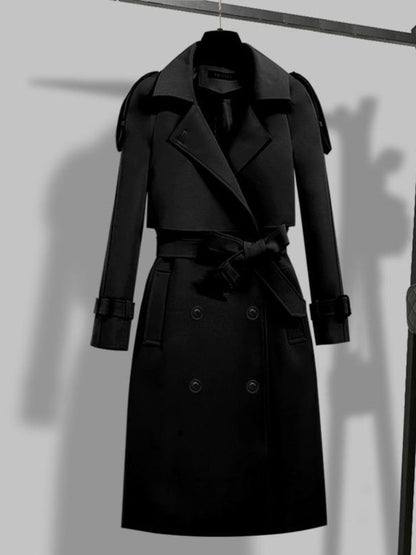 Eleganter Trenchcoat Lang Damenmantel Doppelfütterung Gürtel - IdealeKleiden