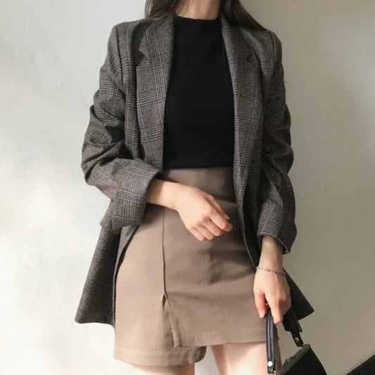 Modische Blazer mit Karierter Optik - IdealeKleiden