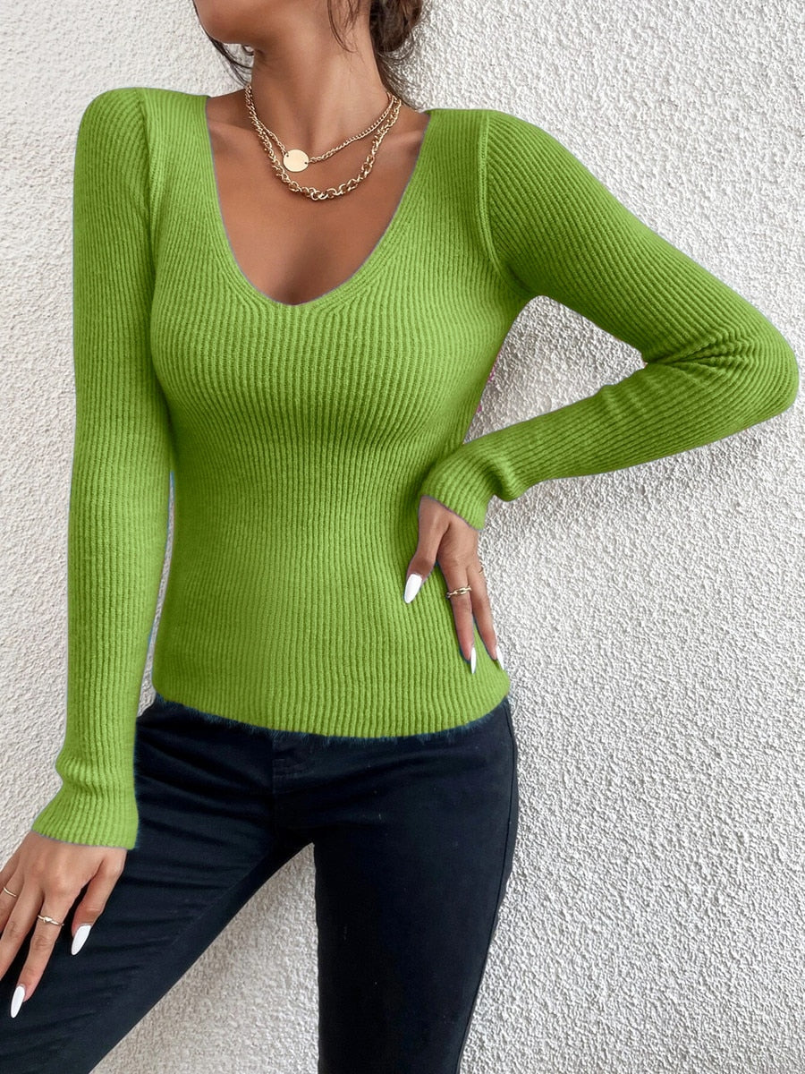 Damen Strickpullover V-Ausschnitt Elegantes Design - IdealeKleiden