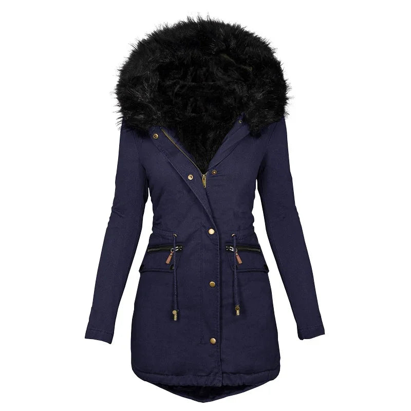 Weiche Winterjacke Kapuze Fellkragen Damen