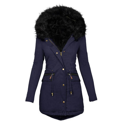 Weiche Winterjacke Kapuze Fellkragen Damen